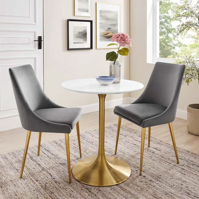 Alt view image 7 of 7 - Lippa 28" Round Wood Dining Table Gold White EEI-3208-GLD-WHI