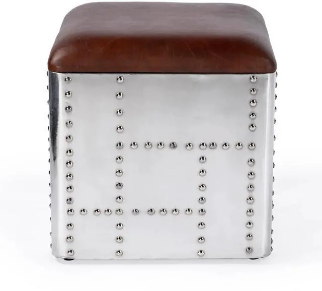 Alt view image 3 of 5 - Midway Aviator Leather Ottoman in Medium Brown 5597330