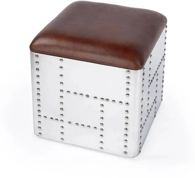 Main image of Midway Aviator Leather Ottoman in Medium Brown 5597330