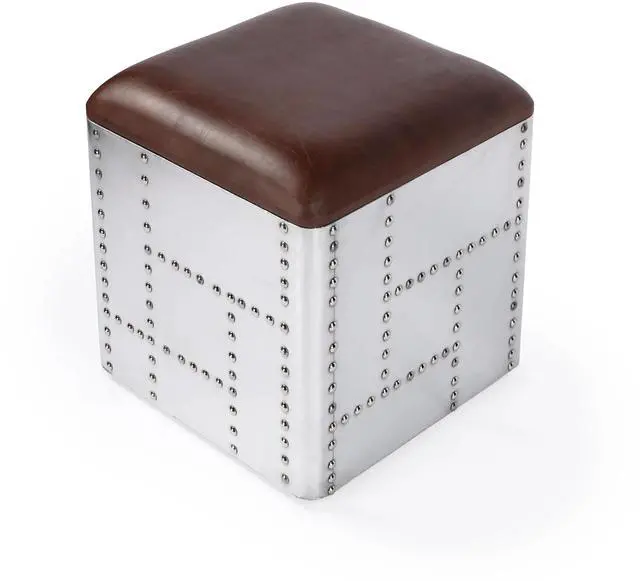 Alt view image 2 of 5 - Midway Aviator Leather Ottoman in Medium Brown 5597330