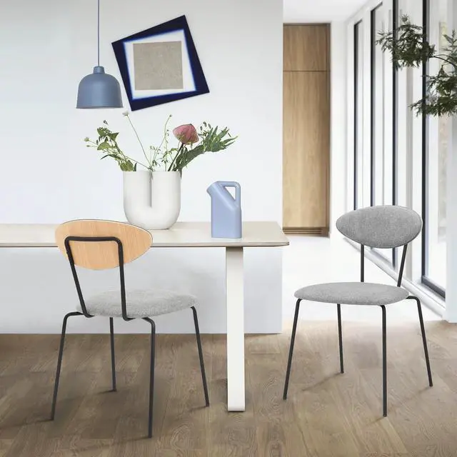 Alt view image 2 of 7 - Neo Modern Gray Fabric and Black Metal Dining Room Chairs - Set of 2