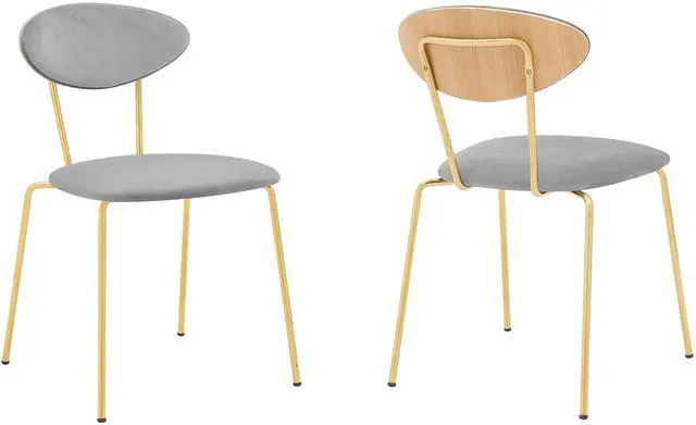 Main image of Neo Modern Gray Velvet and Gold Metal Leg Dining Room Chairs - Set of 2