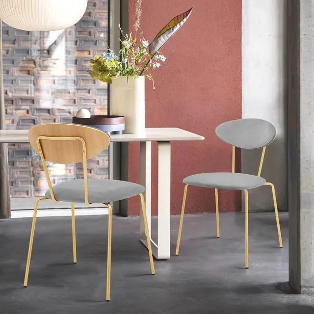 Alt view image 2 of 7 - Neo Modern Gray Velvet and Gold Metal Leg Dining Room Chairs - Set of 2