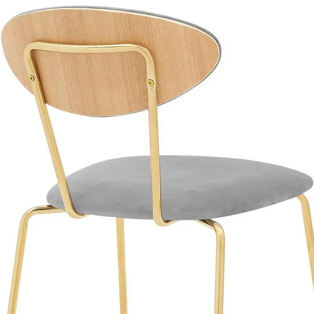 Alt view image 7 of 7 - Neo Modern Gray Velvet and Gold Metal Leg Dining Room Chairs - Set of 2