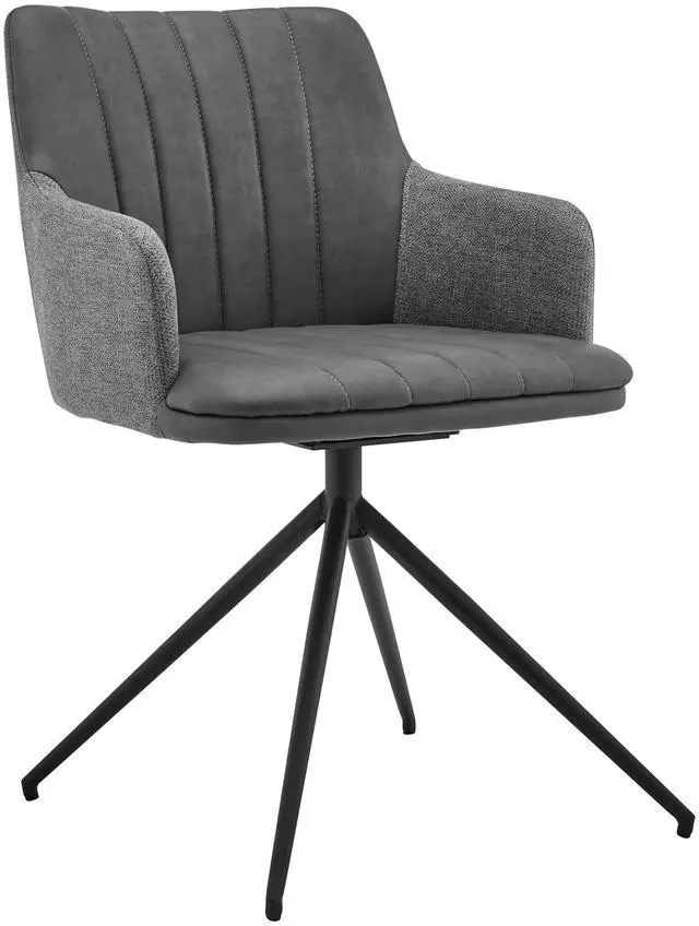 Main image of Simone Modern Faux Leather and Fabric Metal Swivel Dining Room Chairs - Set of 2