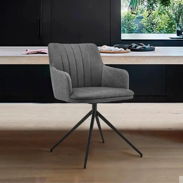 Alt view image 2 of 7 - Simone Modern Faux Leather and Fabric Metal Swivel Dining Room Chairs - Set of 2