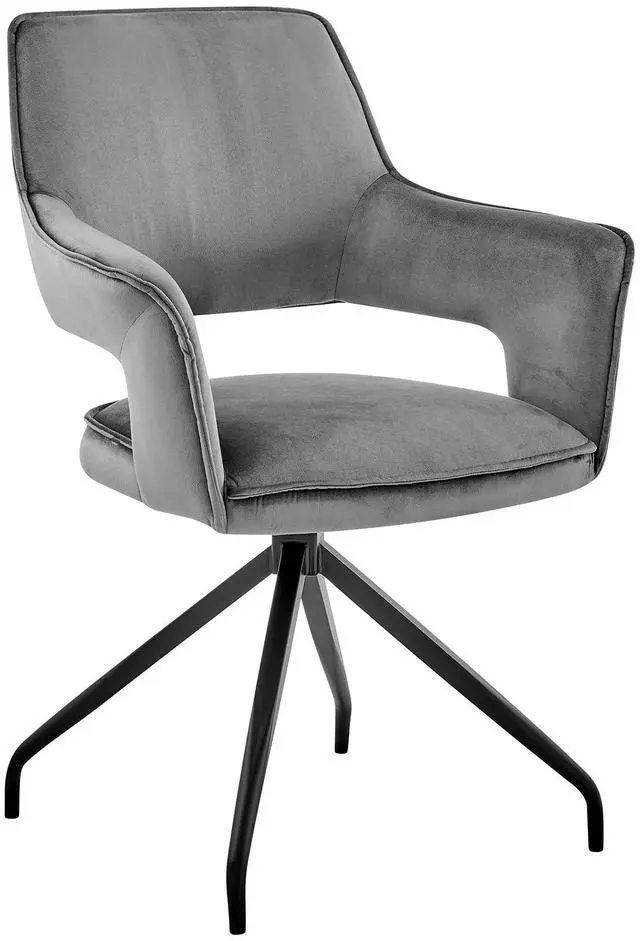 Main image of Hadley Dining Room Accent Chair in Gray Velvet with Black Finish