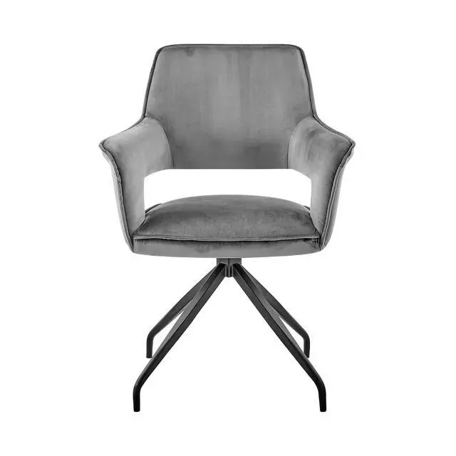 Alt view image 3 of 7 - Hadley Dining Room Accent Chair in Gray Velvet with Black Finish