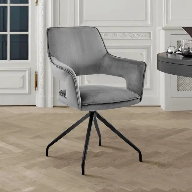 Alt view image 2 of 7 - Hadley Dining Room Accent Chair in Gray Velvet with Black Finish