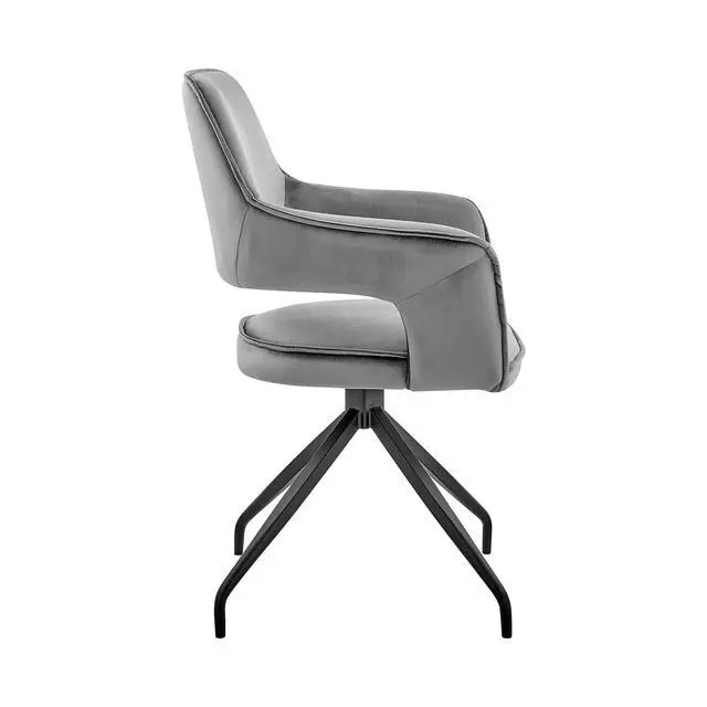Alt view image 4 of 7 - Hadley Dining Room Accent Chair in Gray Velvet with Black Finish