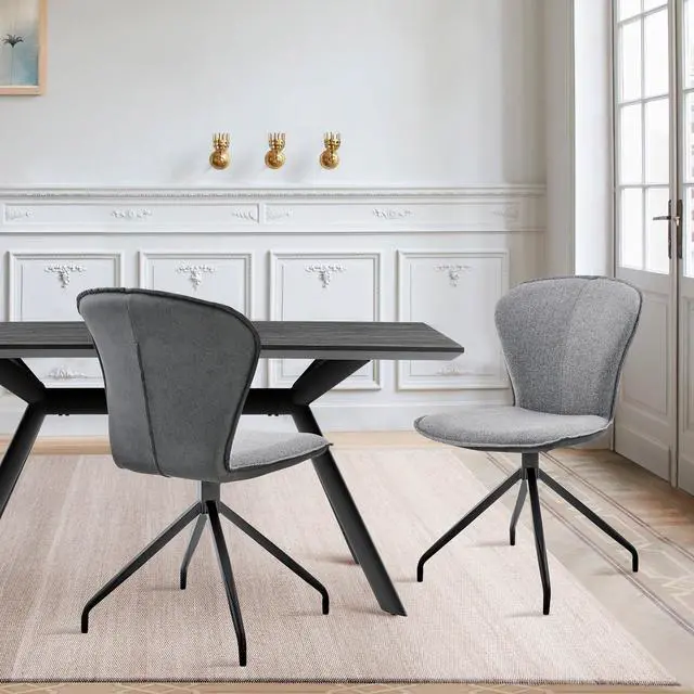Alt view image 2 of 7 - Petrie Dining Room Accent Chair in Gray Fabric and Faux Leather with Black Finish - Set of 2