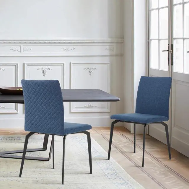 Alt view image 2 of 7 - Lyon Blue Fabric and Metal Dining Room Chairs - Set of 2