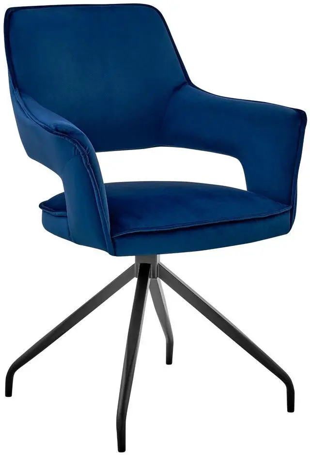 Main image of Hadley Dining Room Accent Chair in Blue Velvet with Black Finish