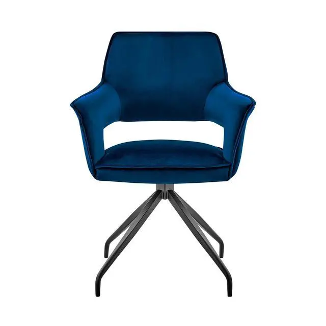 Alt view image 3 of 7 - Hadley Dining Room Accent Chair in Blue Velvet with Black Finish