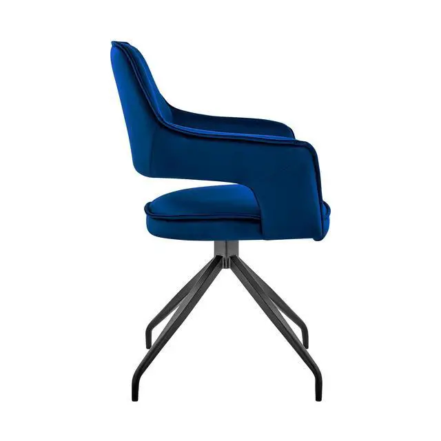 Alt view image 4 of 7 - Hadley Dining Room Accent Chair in Blue Velvet with Black Finish