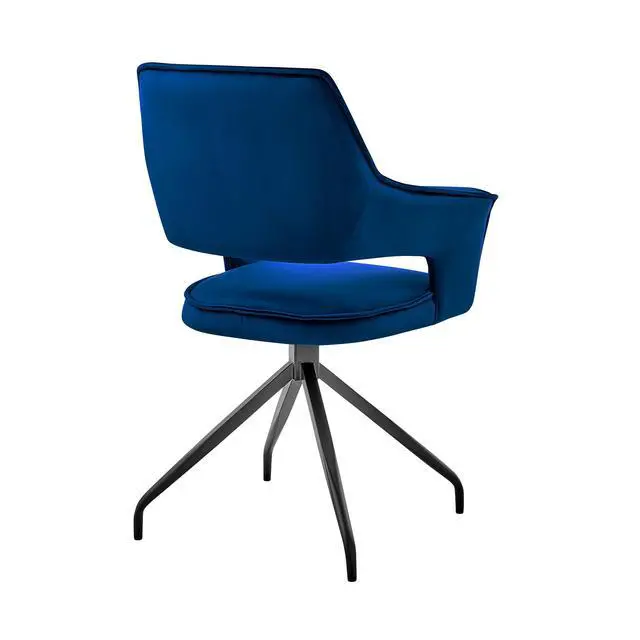 Alt view image 5 of 7 - Hadley Dining Room Accent Chair in Blue Velvet with Black Finish