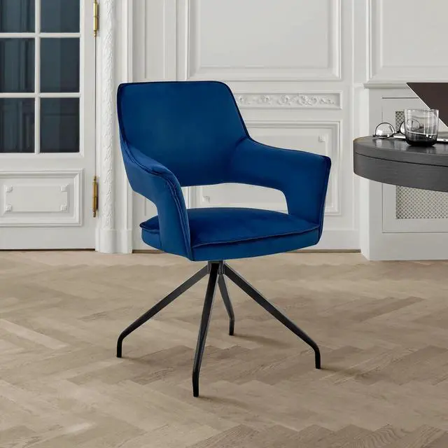Alt view image 2 of 7 - Hadley Dining Room Accent Chair in Blue Velvet with Black Finish