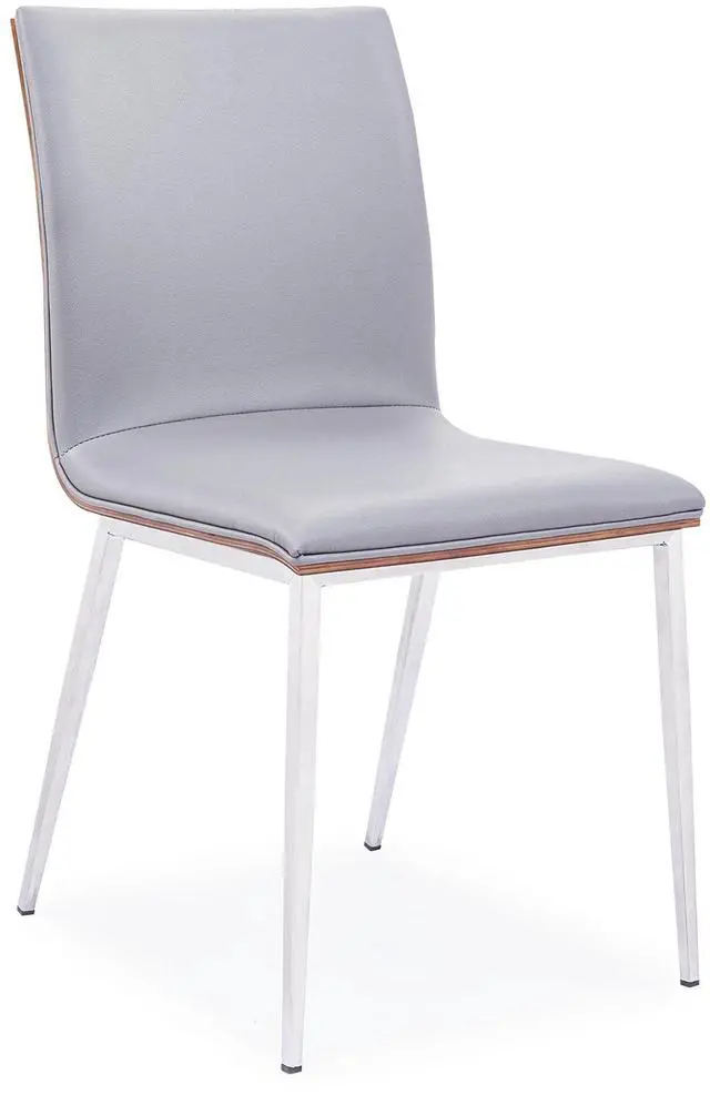 Alt view image 2 of 5 - Crystal Dining Chair in Brushed Stainless Steel finish with Gray Faux Leather and Walnut Back - Set of 2
