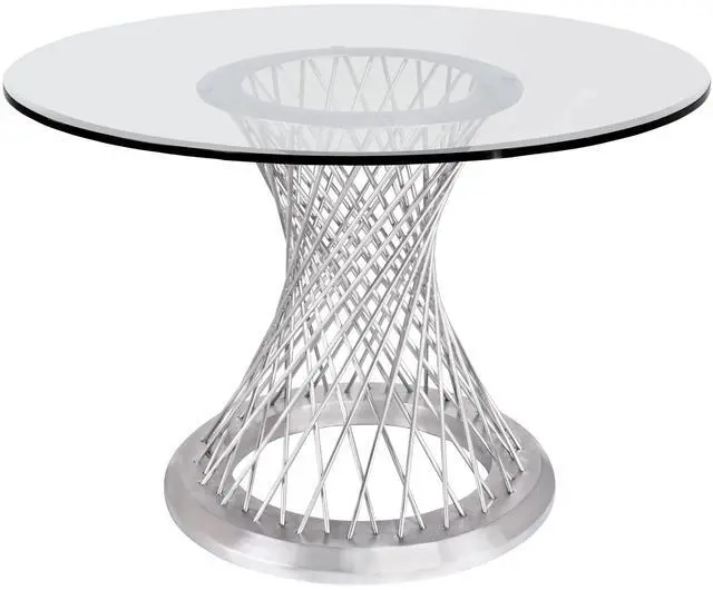 Main image of Calypso Contemporary Dining Table in Brushed Stainless Steel with Clear Tempered Glass Top