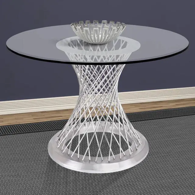 Alt view image 2 of 6 - Calypso Contemporary Dining Table in Brushed Stainless Steel with Clear Tempered Glass Top