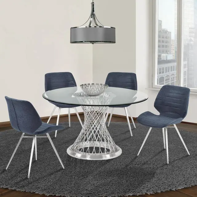 Alt view image 5 of 6 - Calypso Contemporary Dining Table in Brushed Stainless Steel with Clear Tempered Glass Top