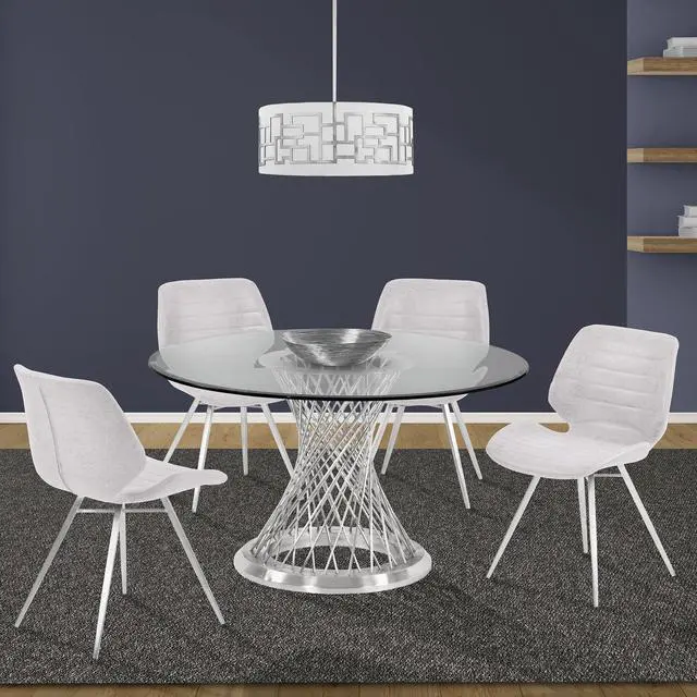 Alt view image 6 of 6 - Calypso Contemporary Dining Table in Brushed Stainless Steel with Clear Tempered Glass Top