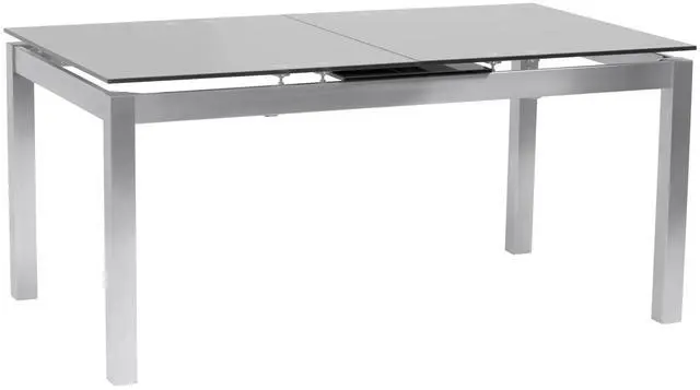 Main image of Ivan Extension Dining Table in Brushed Stainless Steel and Gray Tempered Glass Top