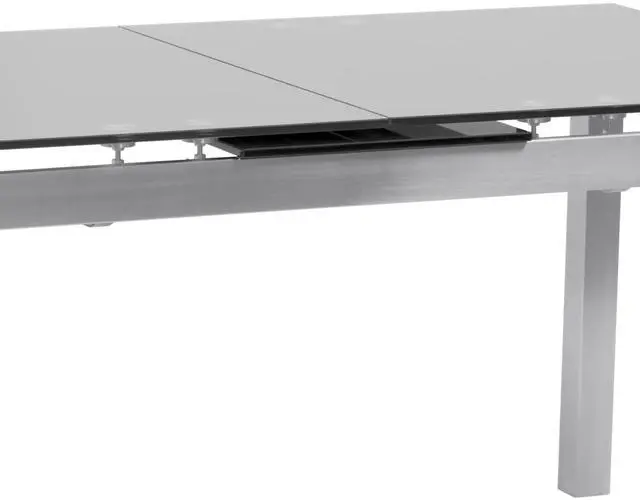 Alt view image 4 of 7 - Ivan Extension Dining Table in Brushed Stainless Steel and Gray Tempered Glass Top