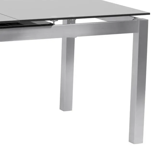 Alt view image 5 of 7 - Ivan Extension Dining Table in Brushed Stainless Steel and Gray Tempered Glass Top