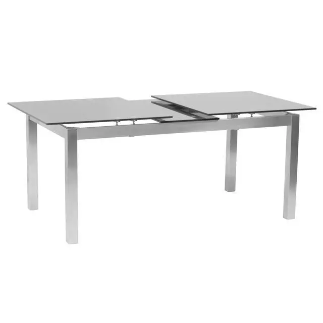Alt view image 3 of 7 - Ivan Extension Dining Table in Brushed Stainless Steel and Gray Tempered Glass Top