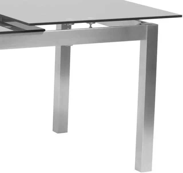 Alt view image 7 of 7 - Ivan Extension Dining Table in Brushed Stainless Steel and Gray Tempered Glass Top