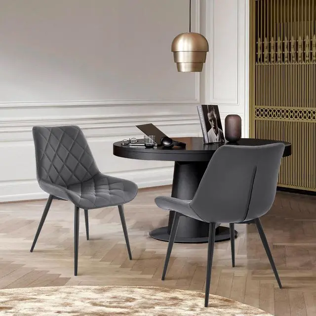Alt view image 2 of 7 - Loralie Gray Faux Leather and Black Metal Dining Chairs - Set of 2