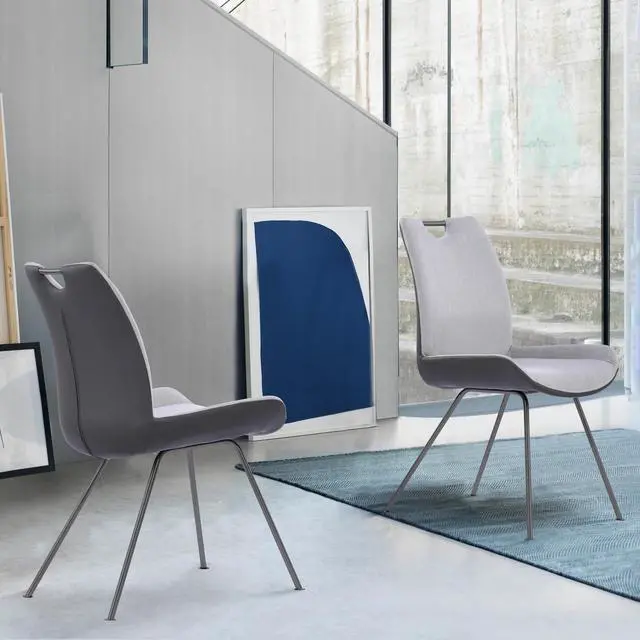 Alt view image 2 of 7 - Coronado Contemporary Dining Chair in Gray Powder Coated Finish and Pewter Fabric - Set of 2