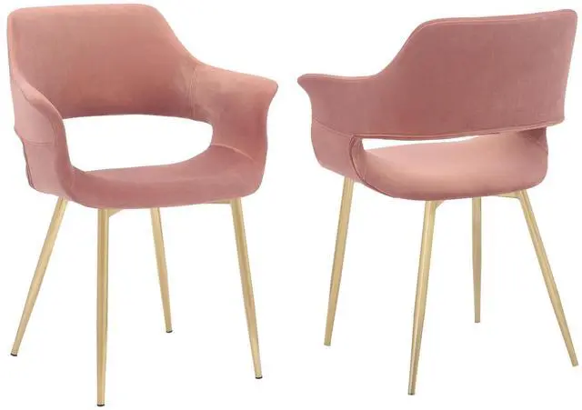 Main image of Gigi Pink Velvet Dining Room Chair with Gold Metal Legs - Set of 2