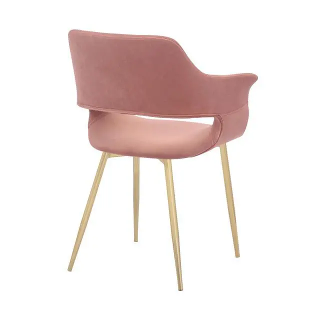 Alt view image 6 of 7 - Gigi Pink Velvet Dining Room Chair with Gold Metal Legs - Set of 2