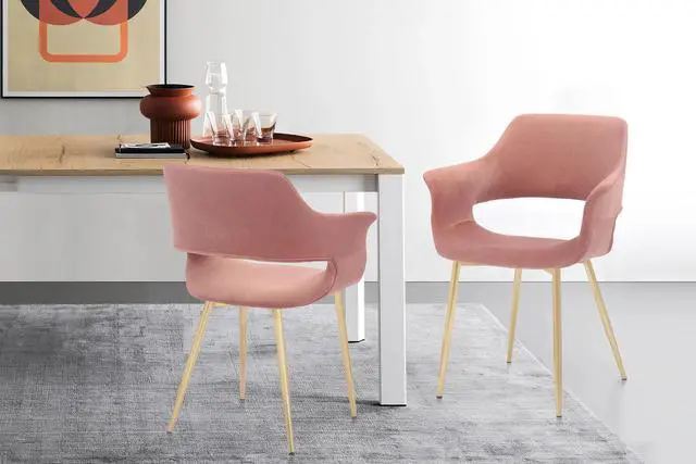 Alt view image 2 of 7 - Gigi Pink Velvet Dining Room Chair with Gold Metal Legs - Set of 2
