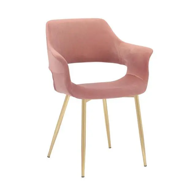 Alt view image 3 of 7 - Gigi Pink Velvet Dining Room Chair with Gold Metal Legs - Set of 2