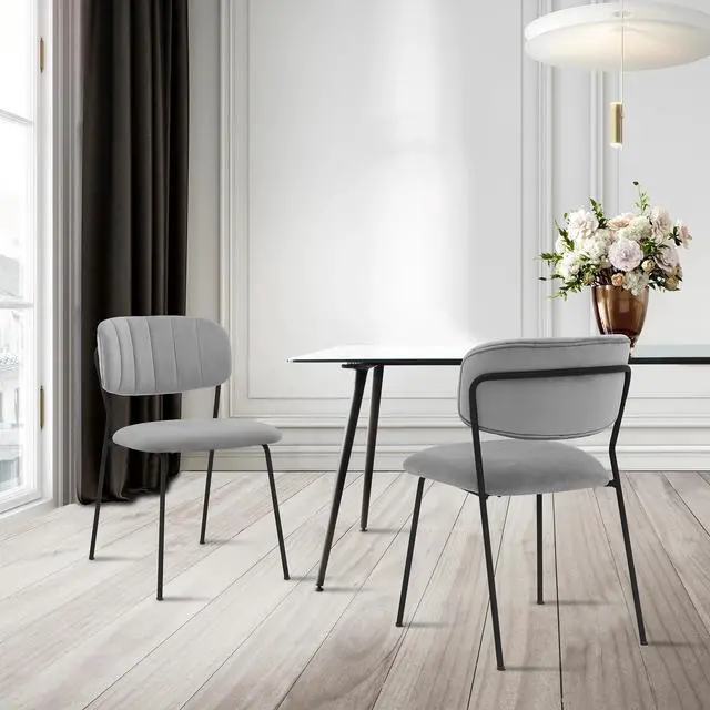 Alt view image 2 of 7 - Carlo Gray Velvet and Metal Dining Room Chairs - Set of 2