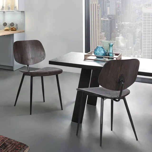 Alt view image 2 of 6 - Miki Mid-Century Black and Walnut Wood Dining Accent Chairs (Set of 2)