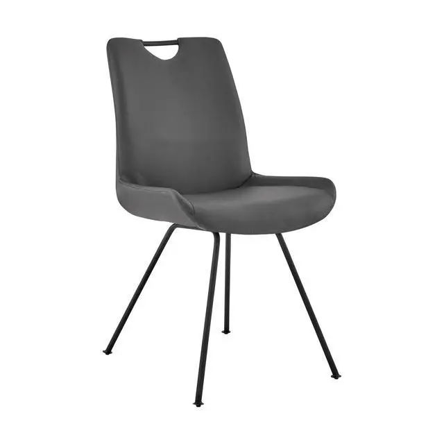Alt view image 3 of 7 - Coronado Contemporary Dining Chair in Gray Powder Coated Finish and Gray Faux Leather - Set of 2