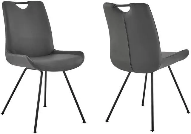 Main image of Coronado Contemporary Dining Chair in Gray Powder Coated Finish and Gray Faux Leather - Set of 2