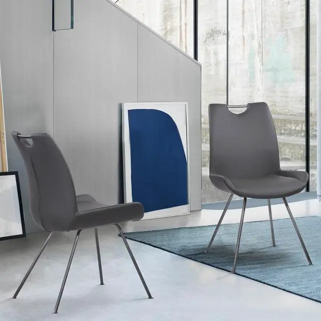 Alt view image 2 of 7 - Coronado Contemporary Dining Chair in Gray Powder Coated Finish and Gray Faux Leather - Set of 2