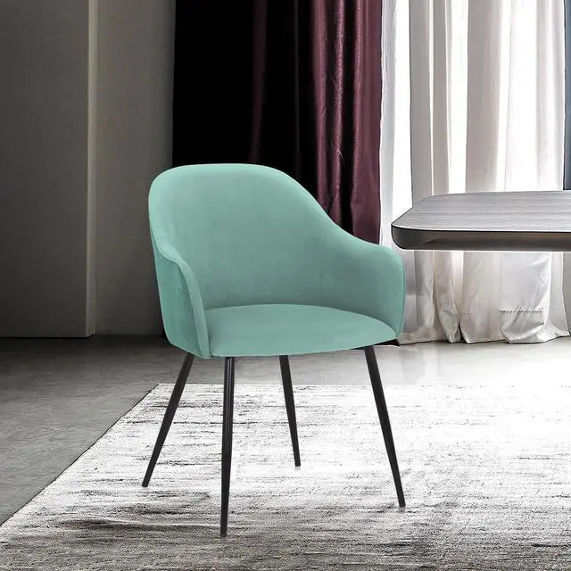 Alt view image 2 of 7 - Pixie Two Tone Teal Fabric Dining Room Chair with Black Metal Legs