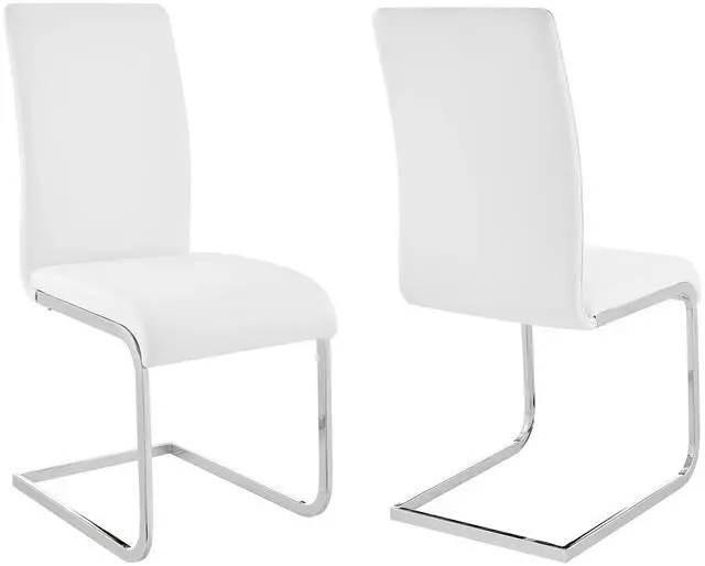 Main image of Amanda Contemporary Side Chair in White Faux Leather and Chrome Finish - Set of 2