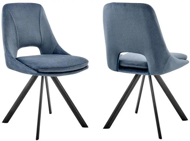 Main image of Lexi Dining Room Accent Chair in Blue Velvet and Black Finish - Set of 2