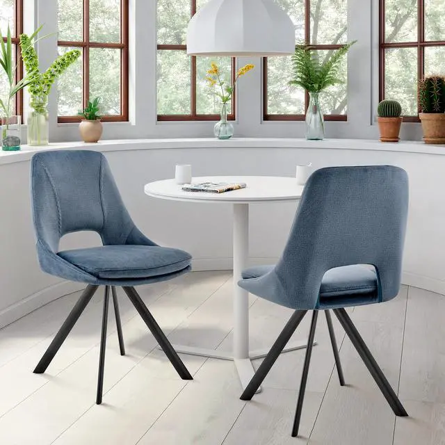 Alt view image 2 of 7 - Lexi Dining Room Accent Chair in Blue Velvet and Black Finish - Set of 2