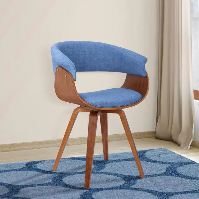 Alt view image 2 of 7 - Summer Mid-Century Chair in Blue Fabric with Walnut Wood Finish