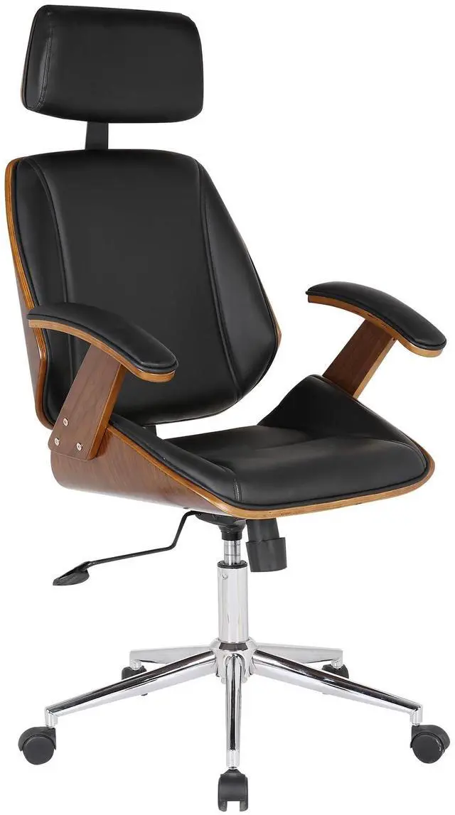 Main image of Century Office Chair with Multifunctional Mechanism in Chrome finish with Black Faux Leather and Walnut Veneer Back