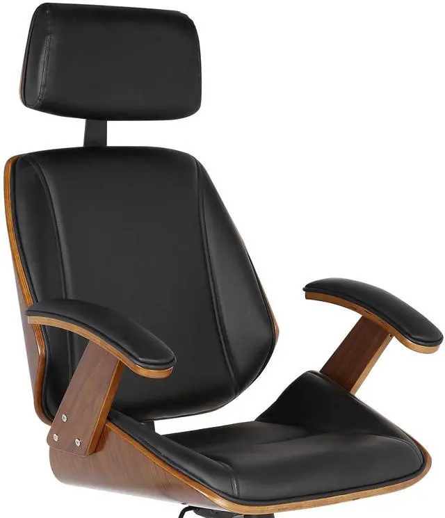 Alt view image 3 of 5 - Century Office Chair with Multifunctional Mechanism in Chrome finish with Black Faux Leather and Walnut Veneer Back