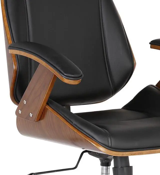 Alt view image 4 of 5 - Century Office Chair with Multifunctional Mechanism in Chrome finish with Black Faux Leather and Walnut Veneer Back